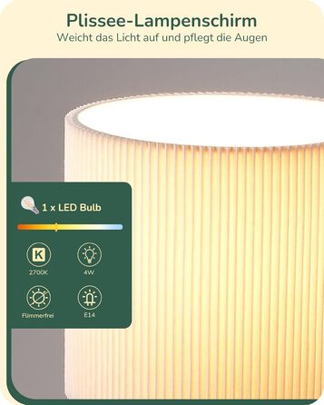 EDISHINE Настільна лампа, сучасний індустріальний дизайн, цоколь E14, вінтажна, для спальні та вітальні, бежево-чорна (кремово-білий плісе + золото)