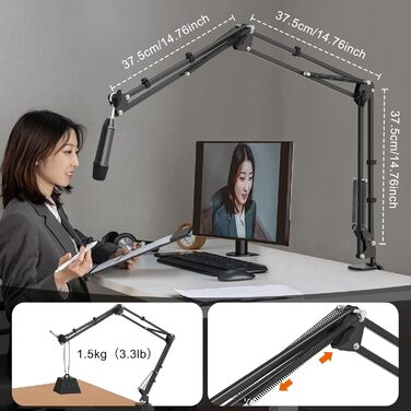 Кріплення для мікрофона на шарнірі, настільний тримач з клямкою, сумісний з 3/8' та 5/8' гвинтами, ідеально підходить для TikTok Live-трансляцій та співу