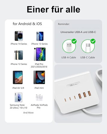 Багатопортова USB зарядка POANES 25W - зарядний станція на 4 порти для iPhone, Samsung, LG, Huawei та інших пристроїв (чорний)