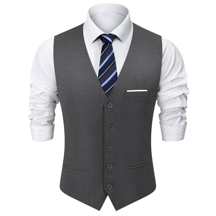Жилет чоловічий Weste Herren однобортний Slim Fit V-подібний виріз, однотонний для весілля, темно-сірий, розмір 3XL