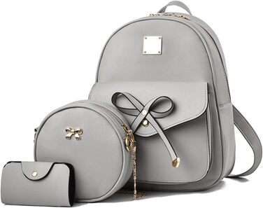 Жіночий рюкзак з PU шкіри: стильний щоденний рюкзак для подорожей, школи та роботи. Комплект сумок (сірий 03)