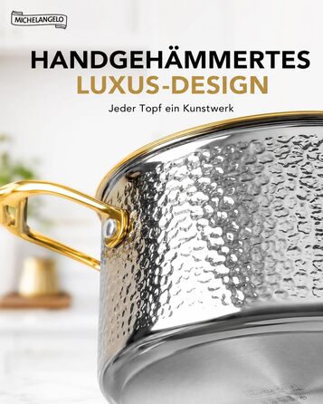 Набір посуду MICHELANGELO Luxus 10 предметів для індукції: каструлі та сковороди з позолоченими ручками, нержавіюча сталь, преміум-якість