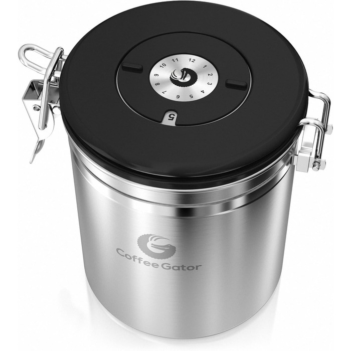 Набір кавових контейнерів Coffee Gator з нержавіючої сталі (2 шт.) - для кави в зернах та меленої, з датою, CO2-вентилем та мірною ложкою