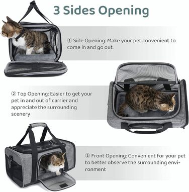 Транспортна переноска для котів та собак, що складається, для подорожей літаком. Підходить для великих котів та цуценят. Сіра переноска для тварин, розмір L (45x28x28 см)