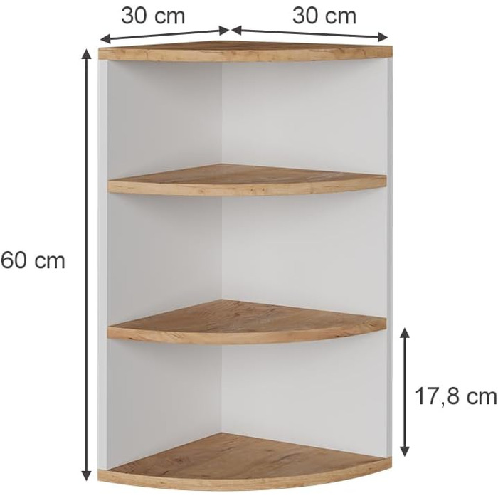 Vicco Corner Shelf Ecki, Bookshelf, White/Gold Kraft Oak, 30 x 60 cm