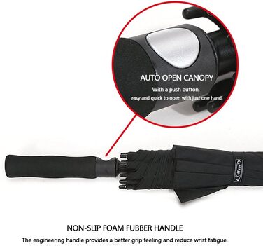 G4Free Великий парасолька-тростина, штормовий, автоматичний, чорний, 54 дюйми (138 см) для чоловіків та жінок