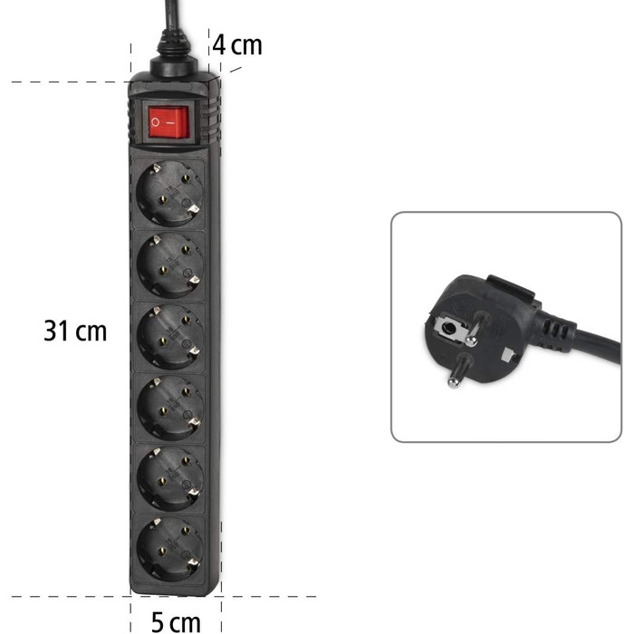 Мережевий фільтр Hama 6-fach з вимикачем для економії електроенергії, чорний (1.4м, GS сертифікований)