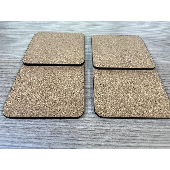MDF coasters, blank, cork bottom, 9 x 9 cm, white, blank, square, piece (200)
