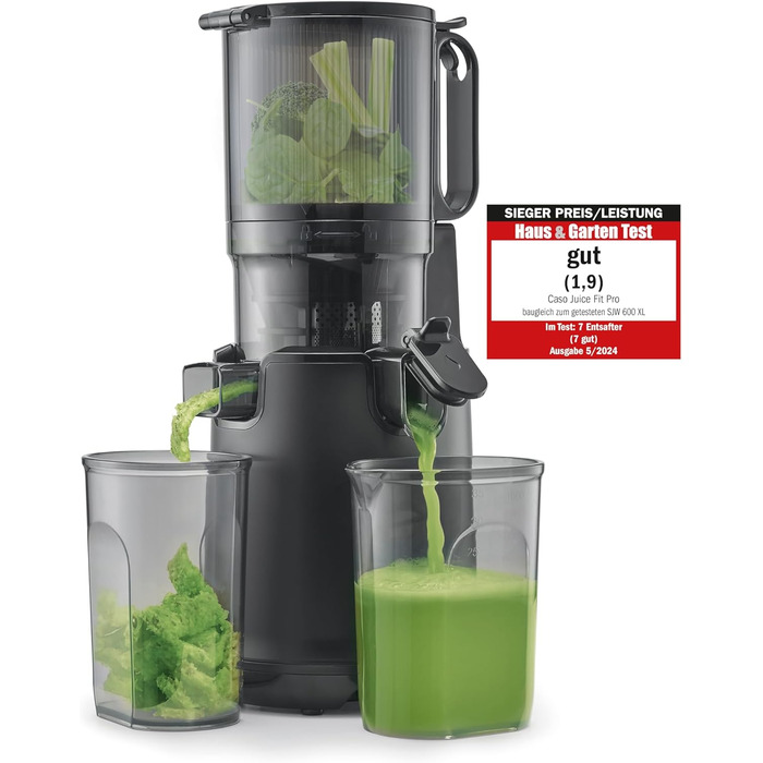 Соковитискач CASO Juice Fit Pro: повільний, для цілих фруктів, 130 мм, чорний