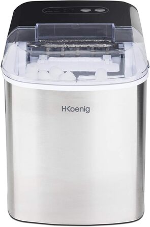 Машина для приготування льоду H.Koenig ICEK12 - 12 кг/день, 2 розміри кубиків льоду, індикатор рівня води, 120 Вт, нержавіюча сталь, срібляста