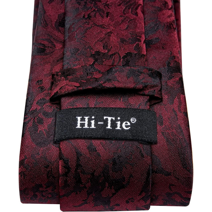 Набір краваток для чоловіків Hi-Tie: краватка, нагрудна хустинка, шпильки для краватки, запонки, формальний шовк, весілля, вечірка (чорний/червоний квітковий принт)
