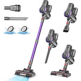 Бездротовий акумуляторний пилосос з потужністю 25000Pa, 175W, час роботи 50 хвилин. Бездротовий ручний пилосос з антизаплутаною насадкою та вертикальним паркуванням, легкий. Підходить для килимів, твердих підлог, видалення шерсті тварин. Колір: фіолетовий