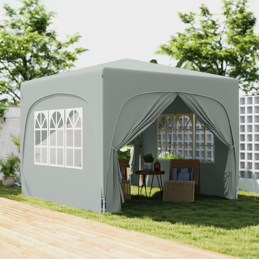 Outsunny 3x3m Gazebo, Water-Resistant, Stable, Winter-Proof, Pop-Up Folding Gazebo, UV Protection 50+, Foldable Party Tent, Garden Tent with 4 Side Walls, Bag, Garden Gazebo for Camping, Garden, Light Gray | Aosom