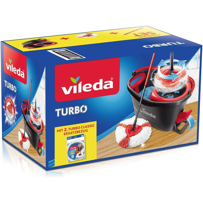 Набір для миття підлоги Vileda Turbo Wischmopp: мікрофібра, телескопічна ручка 123 см, еко-упаковка (з запасним чохлом)