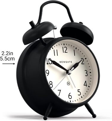 NEWGATE® Classic Double Bell Alarm Clock – The Covent Garden Metal Clock with modern dial, hammer and bell alarm… (Black)