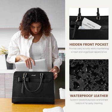 LOVEVOOK Сумка для ноутбука 15.6/17.3 дюйма, жіноча, шкіряна, для роботи/навчання, універсальна, сумка-тоут, шкіряна, чорна