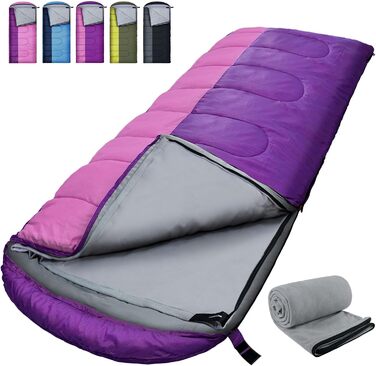 Спальний мішок Outdoor для дорослих, зимовий, машинного прання, водонепроникний, 3-4 сезони, з компресійним мішком, для кемпінгу, піших прогулянок, подорожей, 0℃-Комфорт, ліловий, 220x85CM