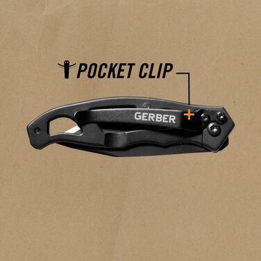 Gerber folding knife with plain edge blade and pocket clip (Mini Tanto 5.4 cm)