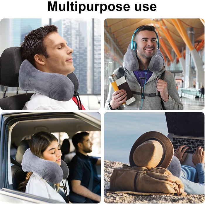 Подушка для шиї у подорожах: Memory Foam, ергономічна, для автомобіля, літака, офісу (сіра)