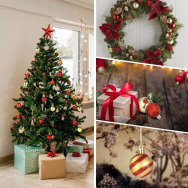 Набір ялинкових прикрас 50 шт. Червоні та золоті кулі для ялинки, міцний пластик, з гачками, для дому та саду