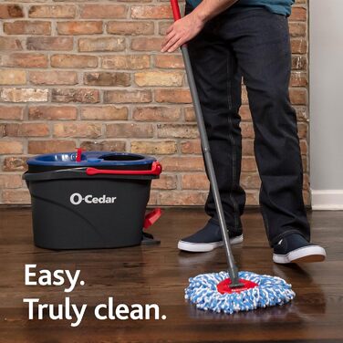O-Cedar EasyWring Microfiber Spin Mop Refills, Floor Cleaning System with 2 Extra, Plastic, Rinseclean Spin Mop & Bucket + 2 Extra Refill Packs, RC