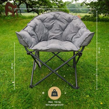 Крісло-трансформер Skandika Moonchair XL/Mala: зручне складне крісло з міцним сталевим каркасом для дому, саду, балкону та подорожей (сірий)