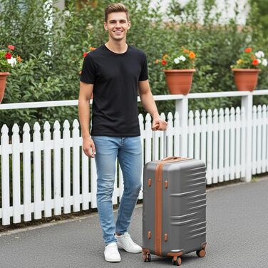 Набір валіз British Traveller: жорсткі валізи з ABS+PC, 8 коліс, TSA-замок, сірий колір. Ідеальний ручний багаж.