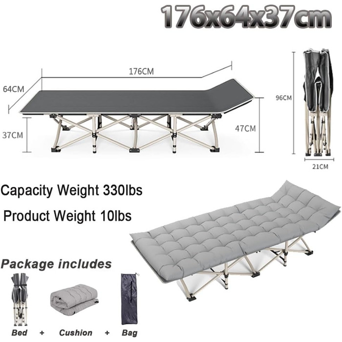 Розкладне ліжко-матрац для кемпінгу та відпочинку на природі (176x64x37 см)