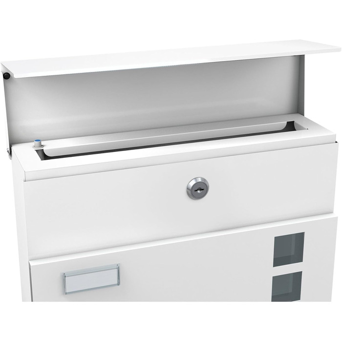 Поштова скринька BASI з м'яким закриттям, вікном для листівок та табличкою для імені | DIN A4 | 2 ключі | вбудований відсік для газет | Біла настінна поштова скринька