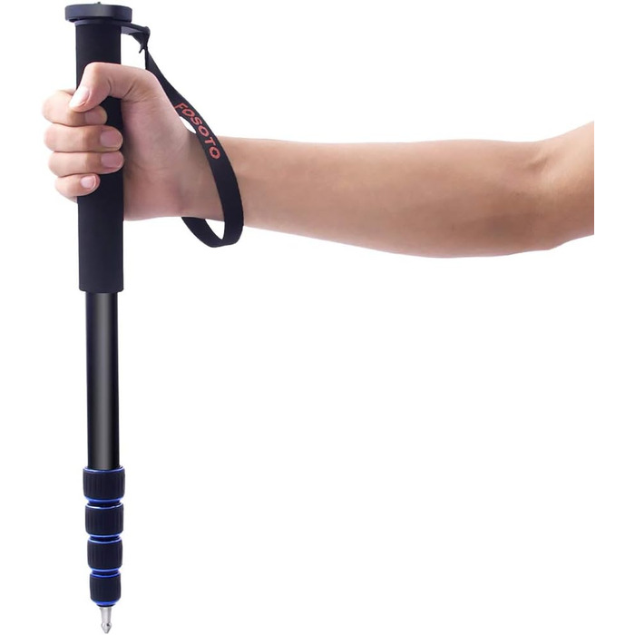 Штатив для камери FOSOTO з алюмінію, 5 секцій, 165 см, чорний + синій (сумісний з Canon, Nikon, Sony, Panasonic, DSLR)