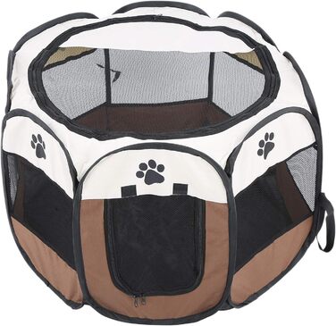 Клітка-забіг для цуценят Ejoyous, складана клітка для собак, переносна клітка-забіг для тварин, сітчаста накидка, для кроликів, котів, всередині та зовні, 68 x 53 см (колір кава)