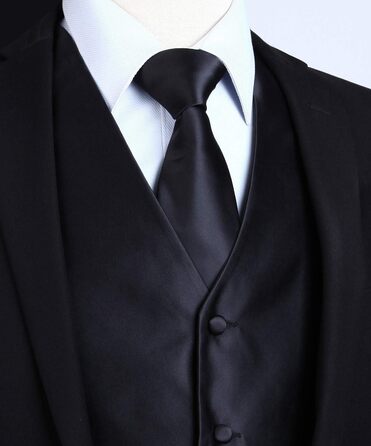 Костюм-трійка для чоловіків HISDERN V3-01: елегантна жилетка з двобортною застібкою, вузький крій, жаккард з візерунком пає, чорний, 6XL