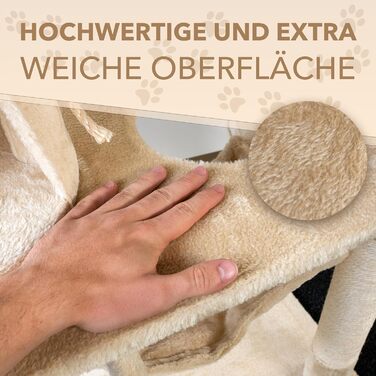 Кігтеточка для котів Foxdevil від xonic® - багатофункціональна кігтеточка з оглядовою платформою, гамаком, затишною печерею, іграшковою шнуркою, сходами – 141 см – (Бежевий V1)