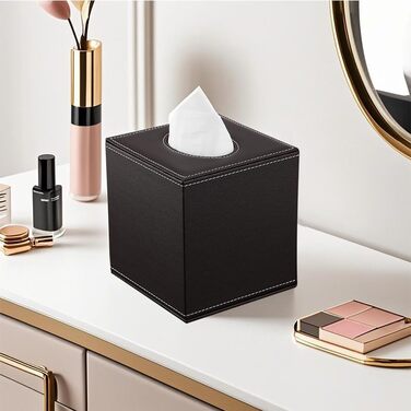 KINGFOM Скляна коробочка для серветок, шкіряна обкладинка, органайзер для дому, авто, офісу (коричневий)