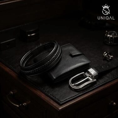 Чоловічий браслет UNIQAL 'Premium Style' з натуральної шкіри та нержавіючої сталі | Коробка-подарунок | 19 см