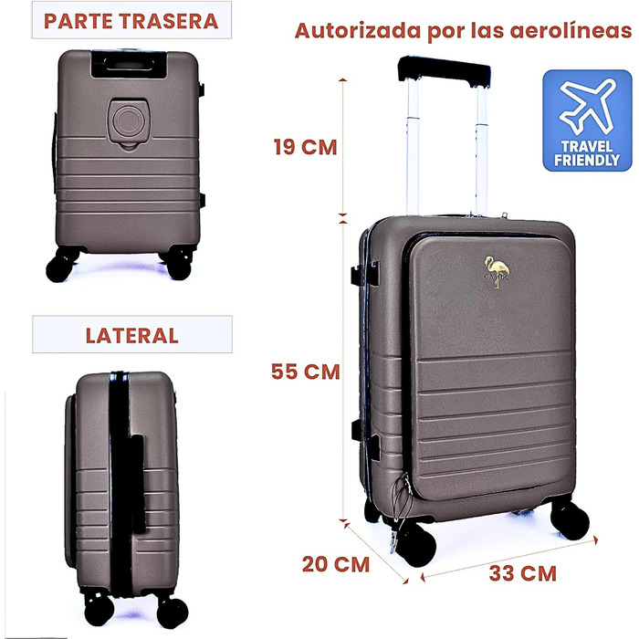 Чемодан валіза на колесах Camir - Smart-чемодан, ручна валіза, 55 x 35 x 23,5 см, ABS + PC (Сірий). USB-порт, TSA-замок, 4 колеса, передня кишеня