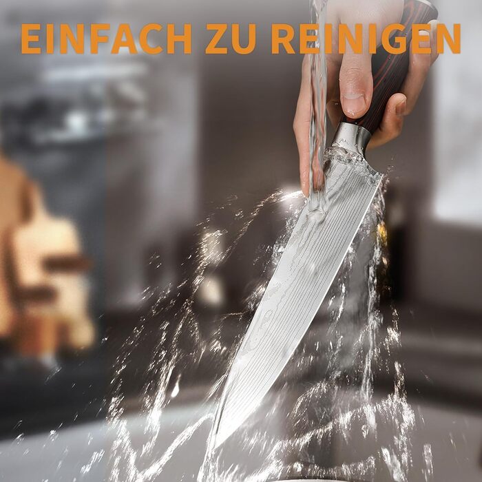 Професійний кухонний ніж Plys Kochmesser 20 см: гострий ніж з нержавіючої сталі з вуглецевим покриттям, ніж шеф-кухаря з ергономічною ручкою, срібляста клинка