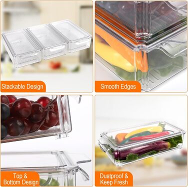 Refrigerator Organizer Set, 6-Piece Organizer Boxes for Refrigerator with Lids, Transparent Refrigerator Boxes Stackable, Storage Boxes for Refrigerator for Kitchen Cabinets
