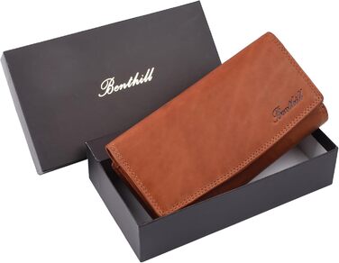 Benthill Women's Wallet Large Genuine Leather | Large Wallet XXL with RFID Protection | Vintage Genuine Leather Women's Wallet with Many Card Slots including Gift Box, Color: Brown