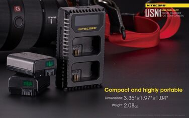 Зарядний пристрій Nitecore USN1 для Sony NP-FW50 з індикатором та USB, чорний