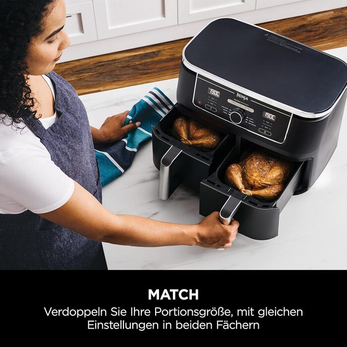 Ninja Foodi MAX Dual Zone Digital Air Fryer, 9.5L Air Fryer, 2 Drawers, Non-Stick Coating, Dishwasher-Safe Baskets, 6-in-1, 8 Portions, Black AF400EU Double Drawer 9.5L Black