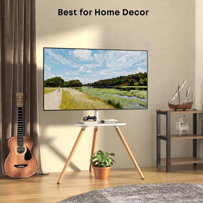 Adjustable TV Stand for 43-65 inch TVs - White Wooden Base with VESA 400x400 Support (35kg Capacity)