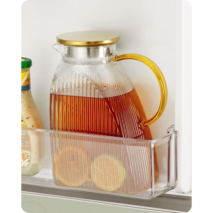 Baffect Carafe Glass with Lid, 1.8L/63oz Refrigerator Glass Carafe with Stainless Steel Lid, High Borosilicate Glass Carafe Pitcher for Hot or Cold Homemade Drinks