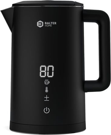 Balter Stainless Steel Kettle with Temperature Setting, 40°C-100°C, Double-Walled, BPA-Free, 1.7L, Black, WK-5-Touch (5 Temperature Levels, LCD)