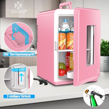 KESSER® Міні холодильник-термобокс 15L 2в1: охолодження та нагрівання, AC/DC, для авто, офісу, дому, кемпінгу (рожевий)