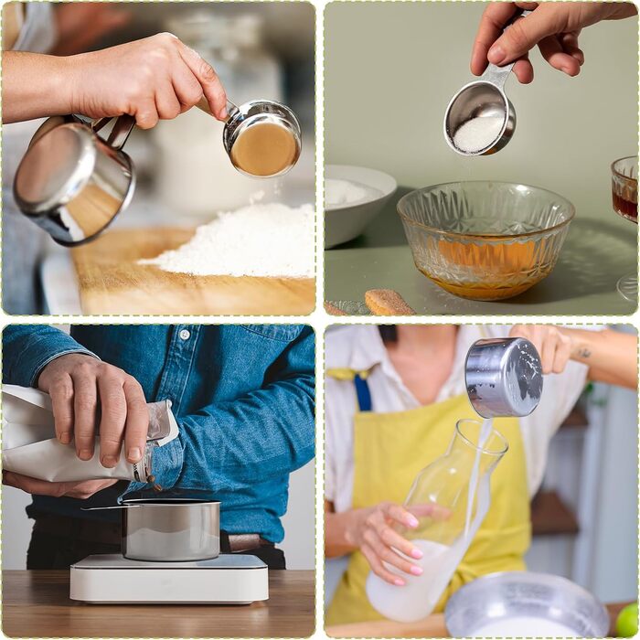 Набір мірних чашок та ложок з нержавіючої сталі FERRGIA (13 шт.) з лінійкою та ложками для кави – точний кухонний інструмент для випічки, приготування їжі, рідин та сухих інгредієнтів. Набір мірних чашок з нержавіючої сталі