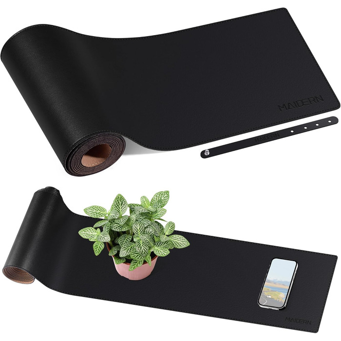 Підкладка під стіл Kork & Leder MAIDERN 100 x 60 см, двостороння, велика, вологостійка, для офісу та дому (чорний)