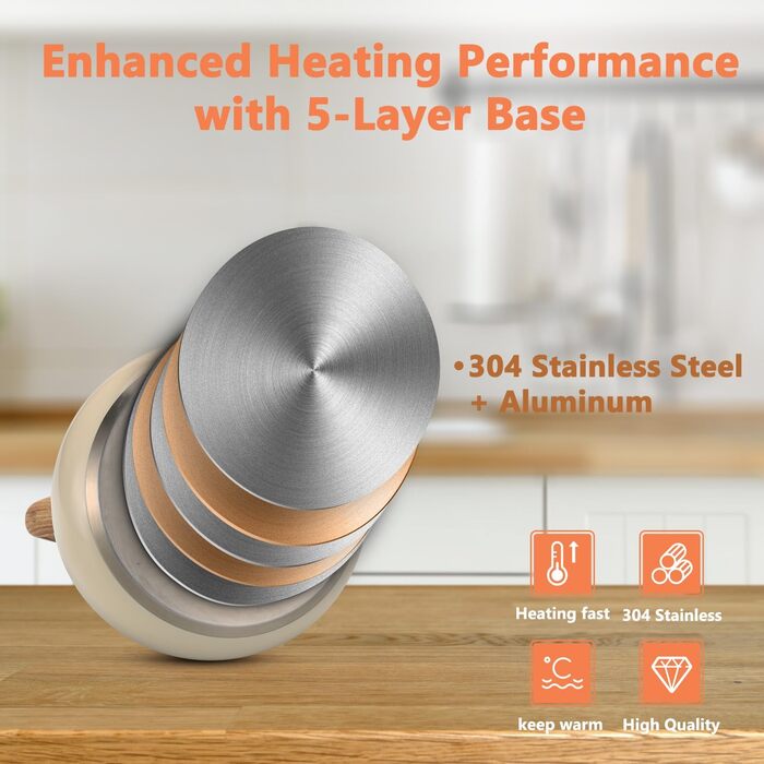 Чайник для плити Harriet Teekessel, 2.5 QT з флейтою, з 5-шаровим дном, з нержавіючої сталі, з термостійкою ручкою, підходить для газових та електричних плит, червоний глянцевий (бежево-білий глянцевий)