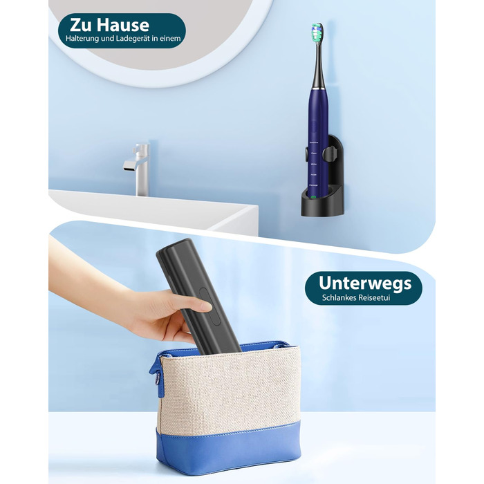 Електрична звукова зубна щітка для дорослих з відбілюючим ефектом - Ultraschall Zahnbürste з 8 насадками, 5 режимами чищення та кейсом для подорожей (Синій)