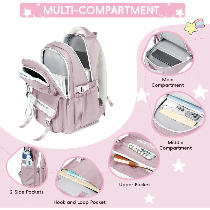 Шкільний рюкзак Tanou для підлітків, дівчаток, 4-12 клас. Великий, водонепроникний, для школи, середньої та вищої освіти (фіолетовий)